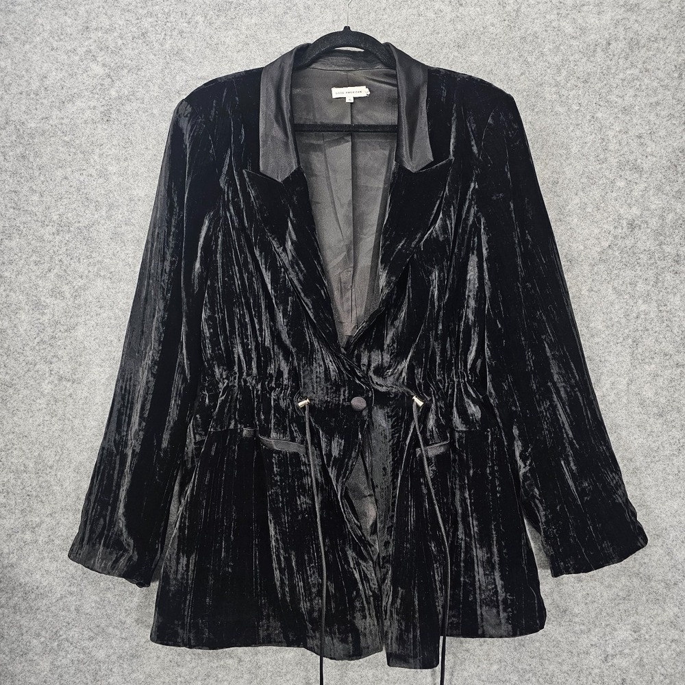 Good American Blazer Women 6 Small Black Velvet Glam Dress Cocktail‎ Velour Fall